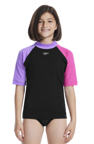 GRLS SS RASH TOP BL